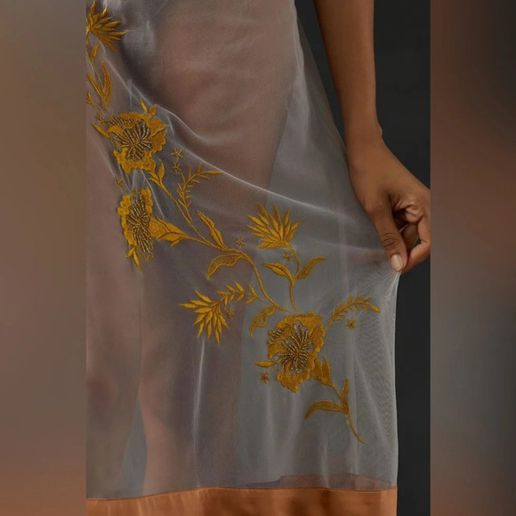 Anthropologie Embroidered Floral Boho Sheer Midi Skirt Size XXS NWT - Picture 2 of 8